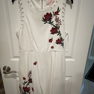 Beautiful white embroidered midi dress with scalloped hem Ted baker